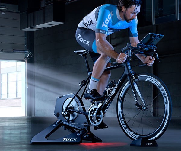 Man on smart turbo trainer with